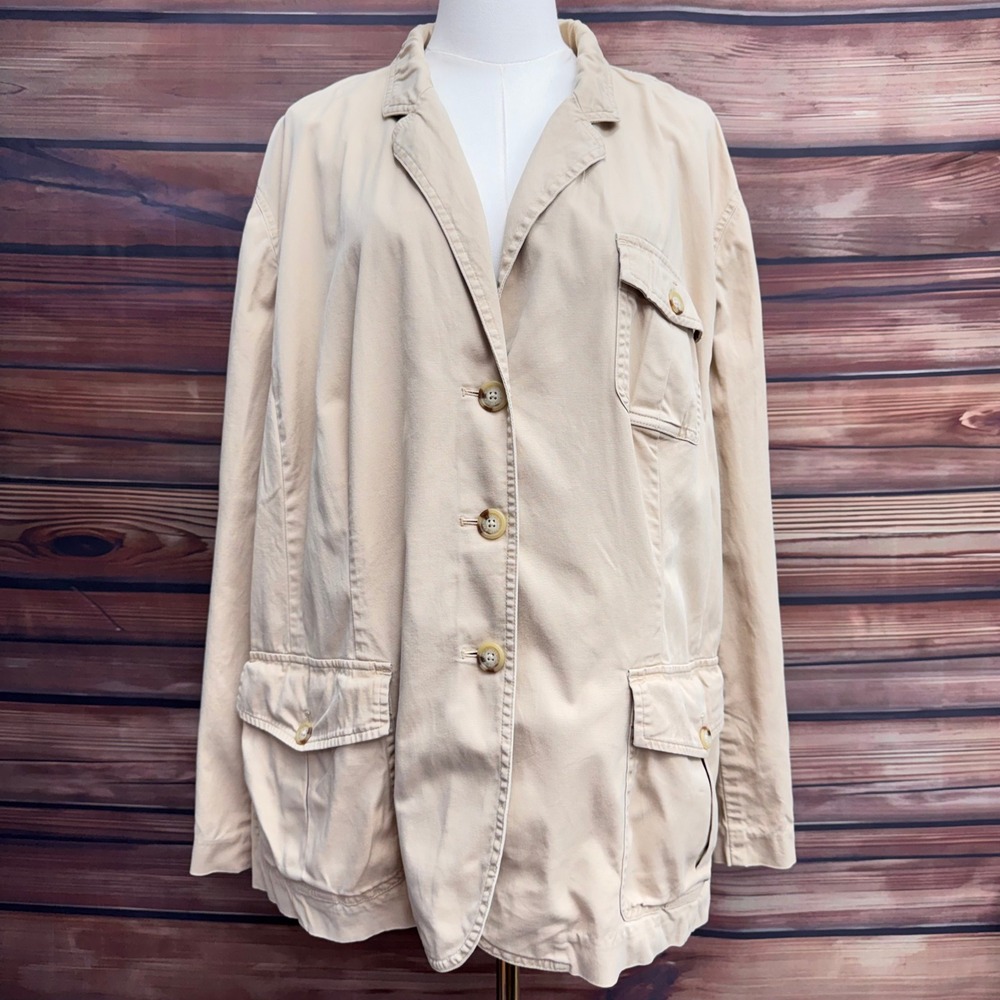 Lauren Ralph Lauren Women 20W Tan Khaki Cotton Utility Safari Blazer Jacket